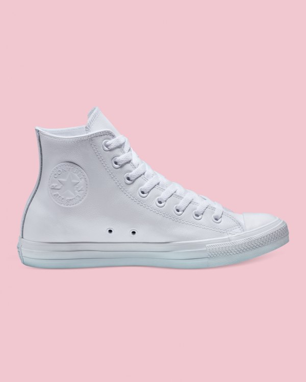 Converse Chuck Taylor All Star Leather Hvide Sko Danmark - Converse Høje Sneakers Dame - 28047HAXU